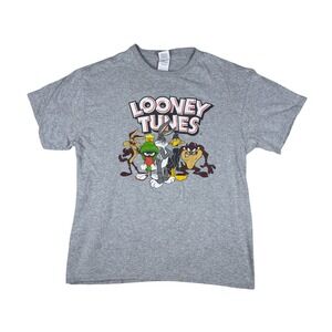 Vtg Y2K Looney Tunes Graphic T Shirt Mens Large Fits Med Gray Bugs Bunny Delta